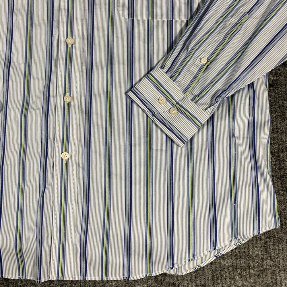 Alan Flusser Shirt Mens XL Blue Striped Cotton Button Down Long Sleeve Luxury - Picture 8 of 12